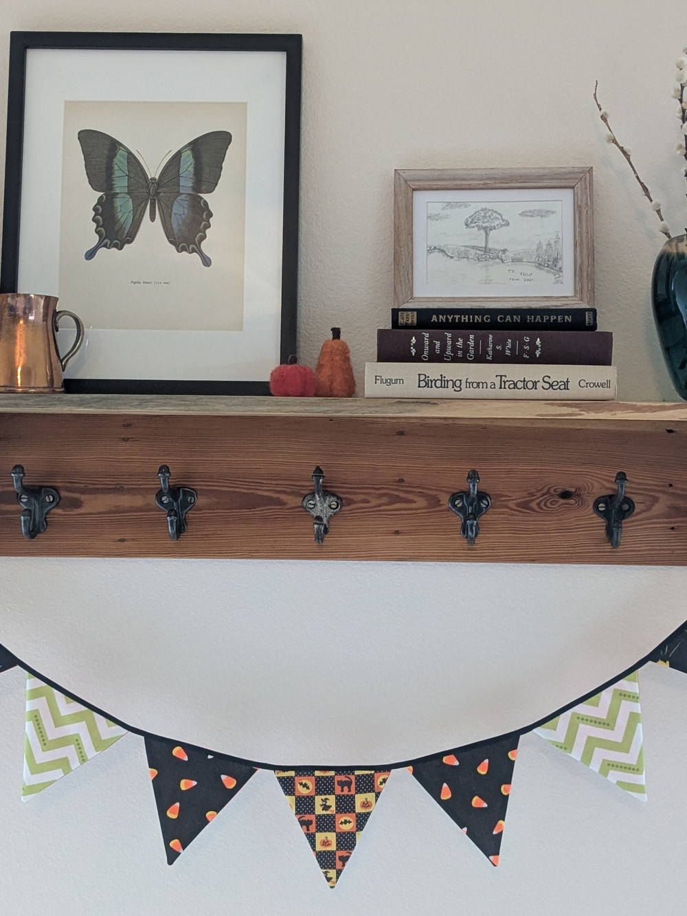 Vintage Hand-made Halloween Bunting. Orange, Black, Green And Yellow